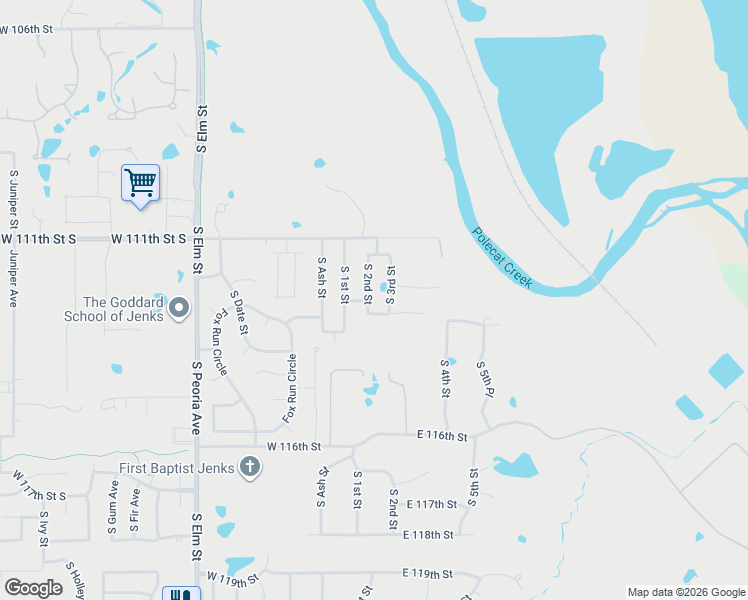 map of restaurants, bars, coffee shops, grocery stores, and more near 11113 South 2nd Street in Jenks