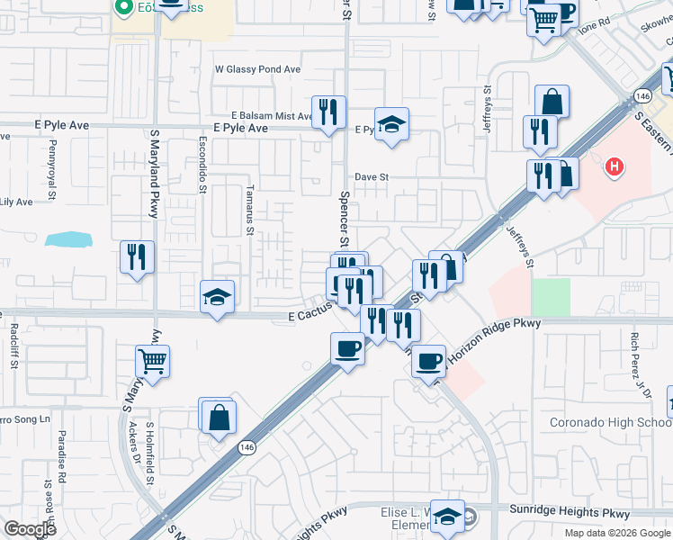 map of restaurants, bars, coffee shops, grocery stores, and more near 10411 Amber Night Street in Las Vegas
