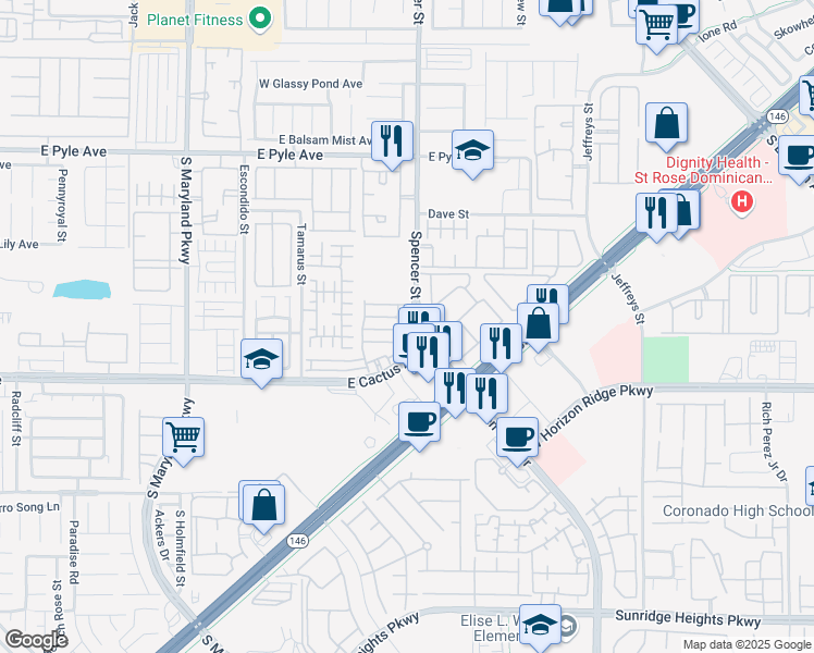 map of restaurants, bars, coffee shops, grocery stores, and more near 10411 Amber Night Street in Las Vegas