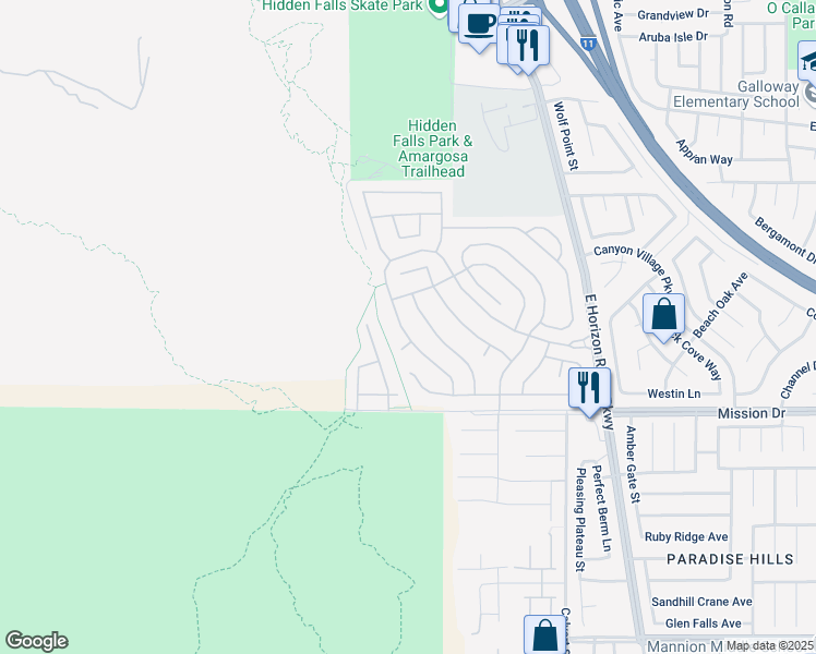 map of restaurants, bars, coffee shops, grocery stores, and more near 745 Wigan Pier Drive in Henderson