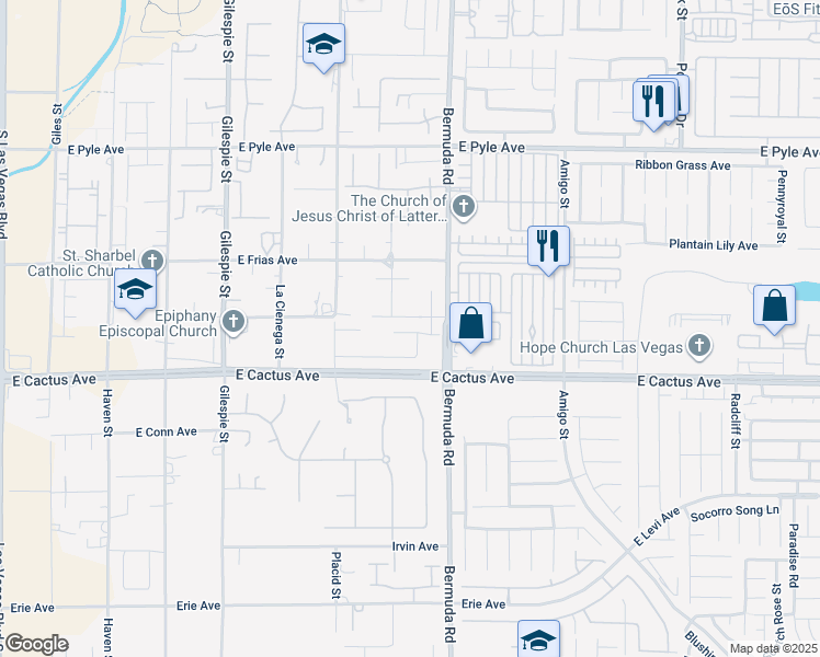 map of restaurants, bars, coffee shops, grocery stores, and more near 360 East Rush Avenue in Las Vegas