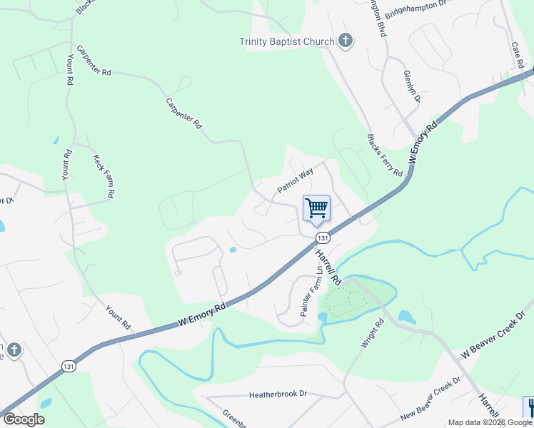 map of restaurants, bars, coffee shops, grocery stores, and more near 6136 Patriot Way in Knoxville