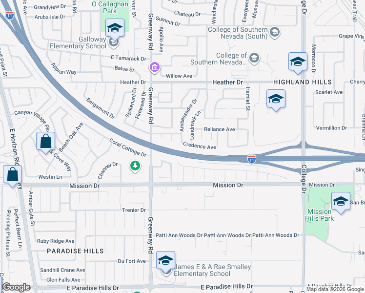 map of restaurants, bars, coffee shops, grocery stores, and more near 503 Credence Avenue in Henderson