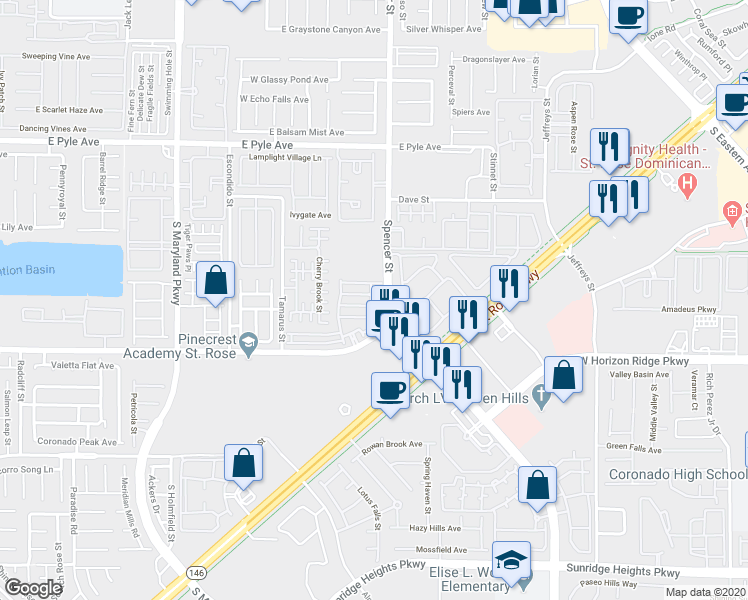 map of restaurants, bars, coffee shops, grocery stores, and more near 10402 September Flower Street in Las Vegas