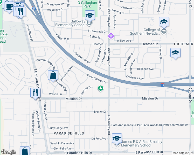 map of restaurants, bars, coffee shops, grocery stores, and more near 334 Wintercress Drive in Henderson