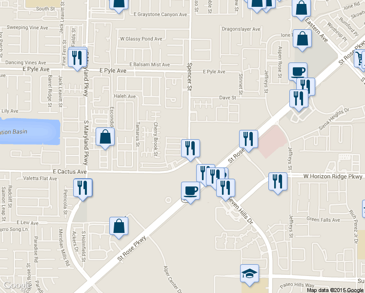 map of restaurants, bars, coffee shops, grocery stores, and more near 1736 Tristan Flower Avenue in Las Vegas