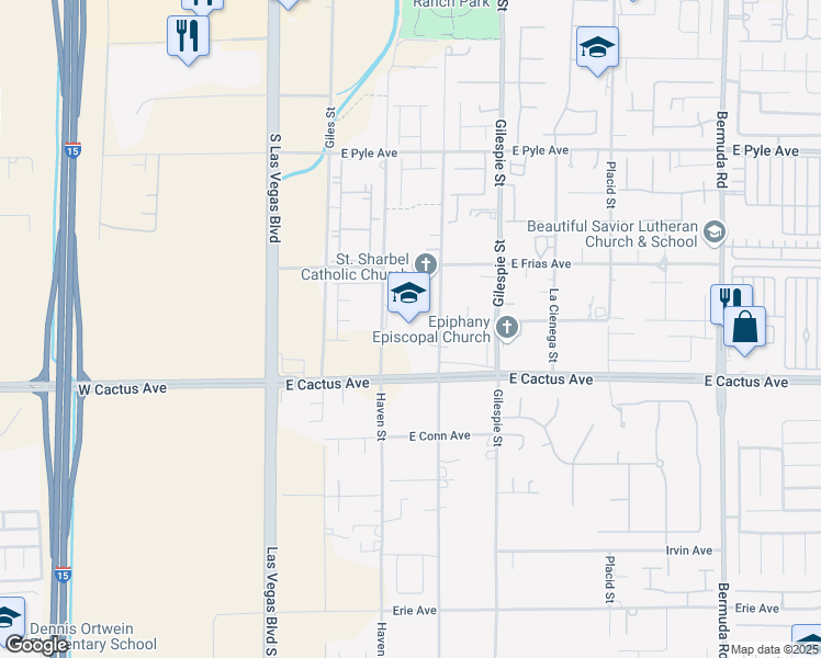 map of restaurants, bars, coffee shops, grocery stores, and more near 10377 South Rancho Destino Road in Las Vegas