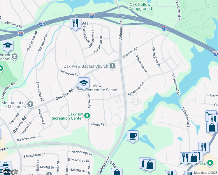 map of restaurants, bars, coffee shops, grocery stores, and more near 3218 Pipers Way in High Point