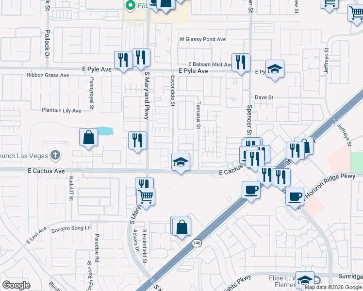 map of restaurants, bars, coffee shops, grocery stores, and more near 1405 Herring Run Avenue in Las Vegas