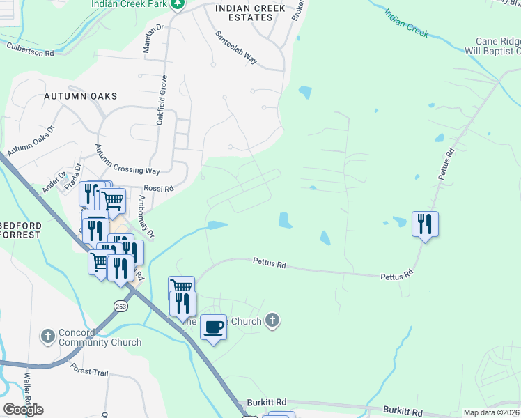 map of restaurants, bars, coffee shops, grocery stores, and more near 6375 Pettus Rd in Antioch