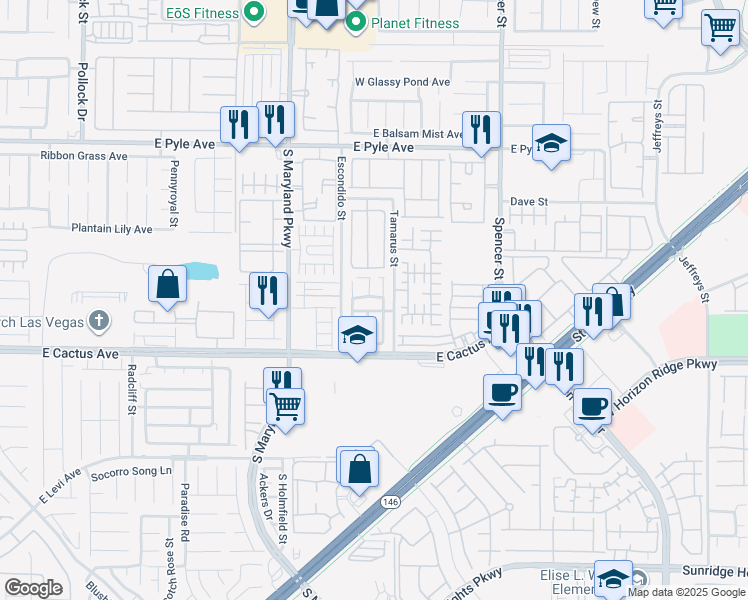 map of restaurants, bars, coffee shops, grocery stores, and more near 1445 Herring Run Avenue in Las Vegas