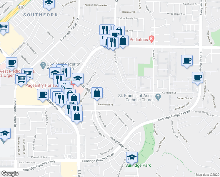 map of restaurants, bars, coffee shops, grocery stores, and more near 728 Sandy Hook Terrace in Henderson