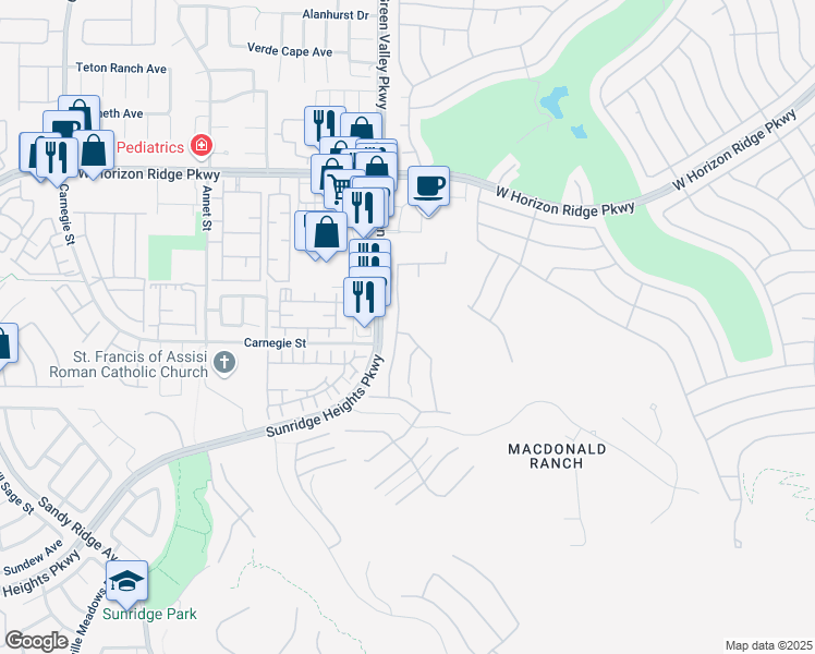 map of restaurants, bars, coffee shops, grocery stores, and more near 746 Horizon Canyon Drive in Henderson
