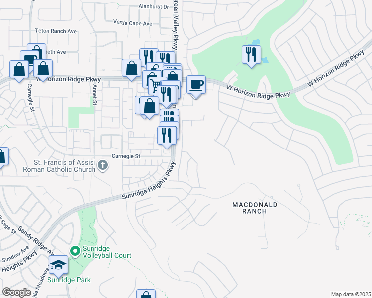 map of restaurants, bars, coffee shops, grocery stores, and more near 746 Horizon Canyon Drive in Henderson