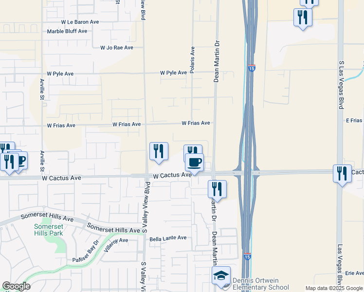 map of restaurants, bars, coffee shops, grocery stores, and more near 3475 West Rush Avenue in Las Vegas