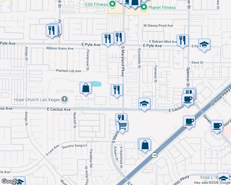 map of restaurants, bars, coffee shops, grocery stores, and more near 1129 Claire Rose Avenue in Las Vegas