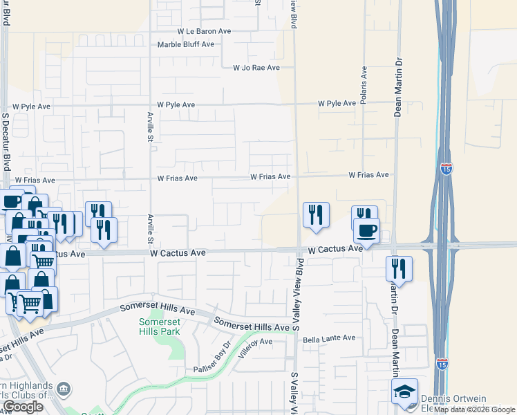 map of restaurants, bars, coffee shops, grocery stores, and more near 10395 Schuster Street in Las Vegas
