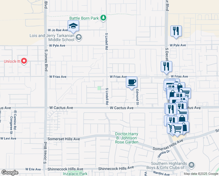 map of restaurants, bars, coffee shops, grocery stores, and more near 5493 Cholla Cactus Avenue in Las Vegas