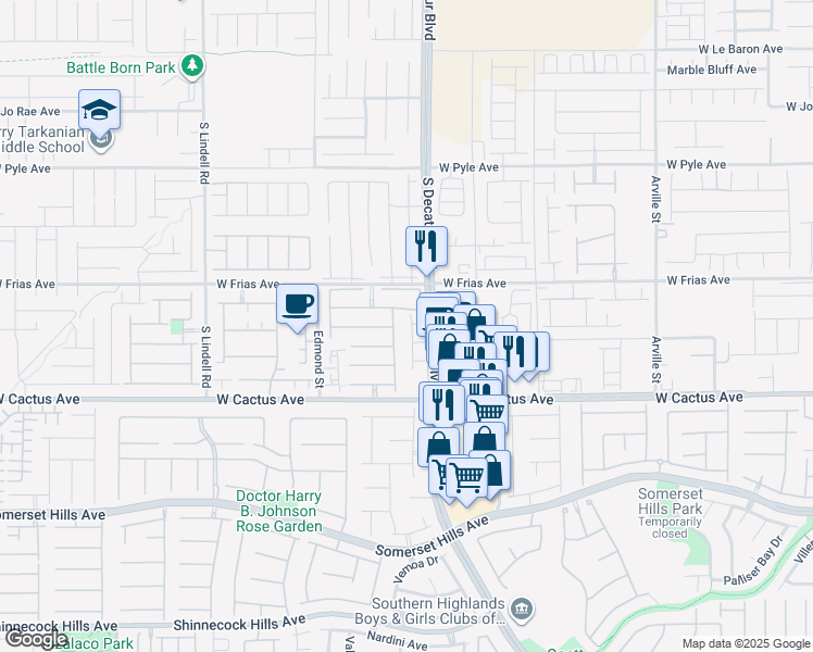 map of restaurants, bars, coffee shops, grocery stores, and more near 10371 Calypso Cave Street in Las Vegas
