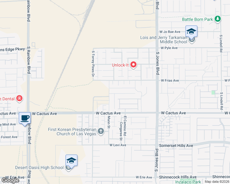 map of restaurants, bars, coffee shops, grocery stores, and more near 6331-6399 West Frias Avenue in Las Vegas