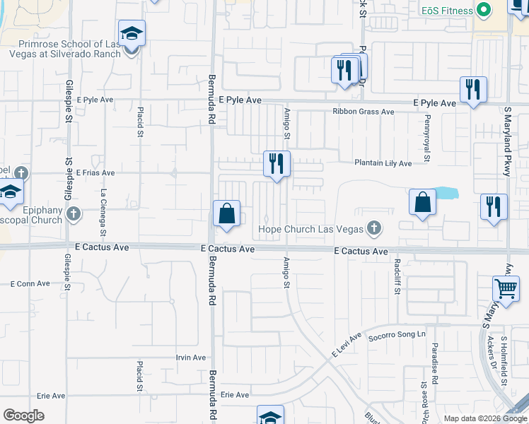map of restaurants, bars, coffee shops, grocery stores, and more near 10405 Baby Bud Street in Las Vegas