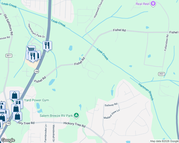 map of restaurants, bars, coffee shops, grocery stores, and more near 436 Fishel Road in Winston-Salem