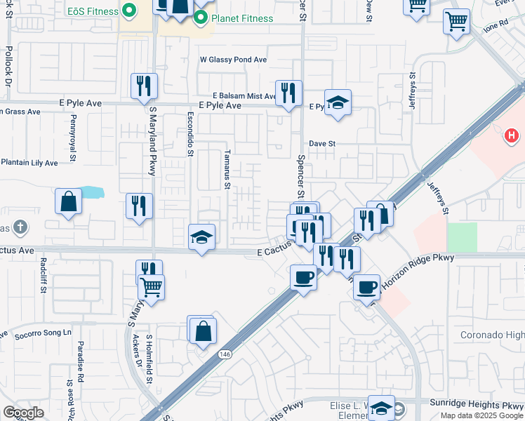 map of restaurants, bars, coffee shops, grocery stores, and more near 1567 Stone Valley Avenue in Las Vegas