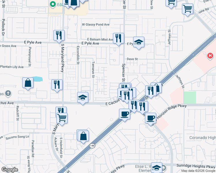 map of restaurants, bars, coffee shops, grocery stores, and more near 10382 Cherry Brook Street in Las Vegas