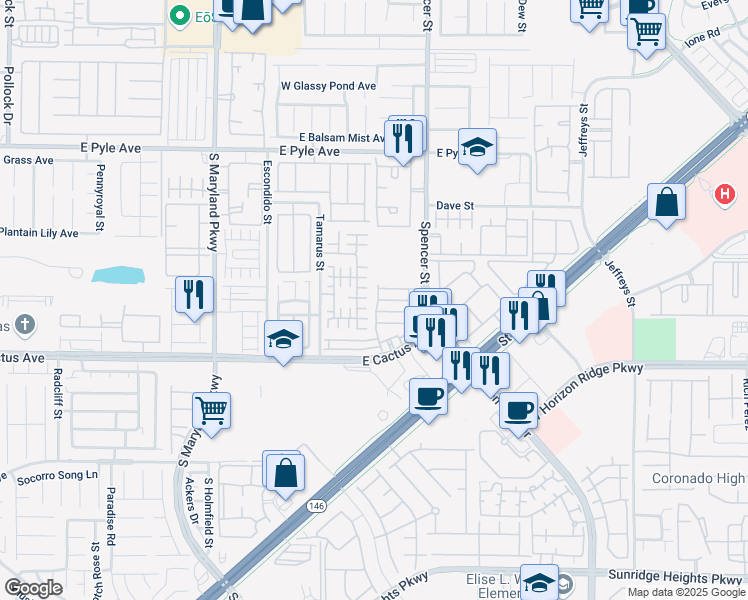 map of restaurants, bars, coffee shops, grocery stores, and more near 1658 Summer Blush Avenue in Las Vegas