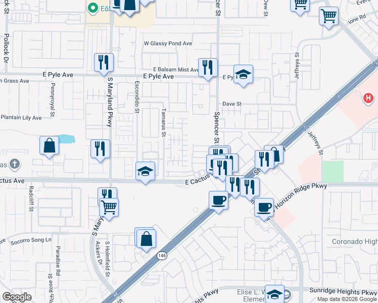 map of restaurants, bars, coffee shops, grocery stores, and more near 1567 Stone Valley Avenue in Las Vegas