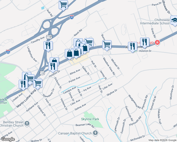 map of restaurants, bars, coffee shops, grocery stores, and more near 212 Connex Street in Knoxville