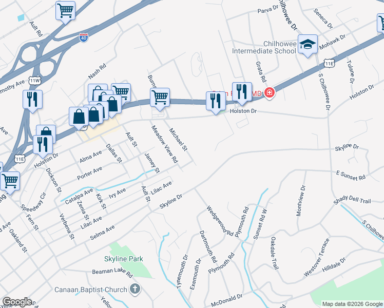 map of restaurants, bars, coffee shops, grocery stores, and more near 414 Michael Street in Knoxville