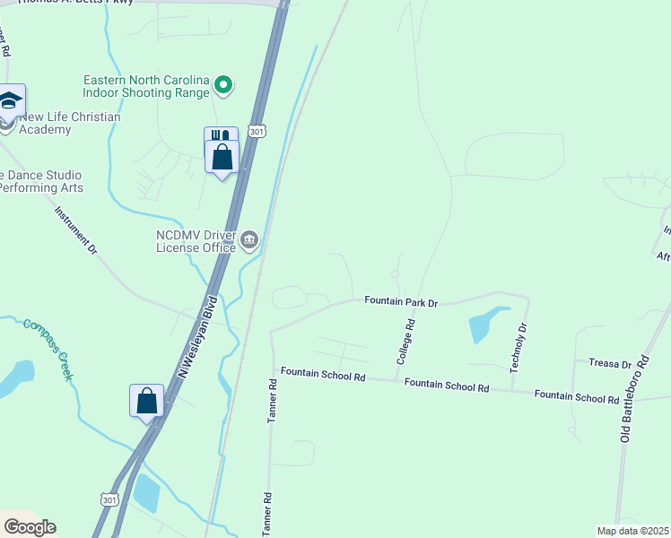 map of restaurants, bars, coffee shops, grocery stores, and more near 110 Fountain Park Drive in Rocky Mount