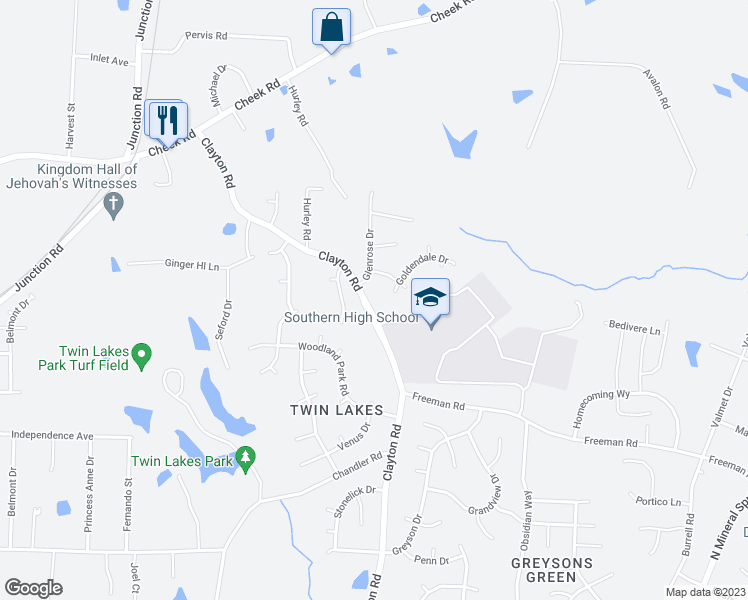 map of restaurants, bars, coffee shops, grocery stores, and more near 808 Clayton Road in Durham