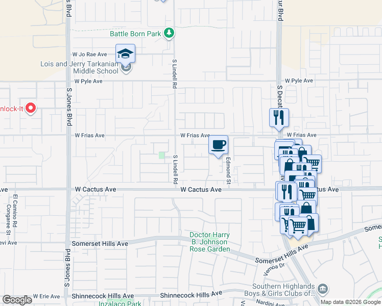 map of restaurants, bars, coffee shops, grocery stores, and more near 5428 Blue Oat Avenue in Las Vegas