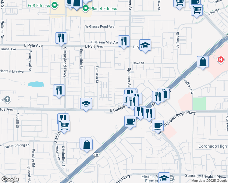map of restaurants, bars, coffee shops, grocery stores, and more near 10385 Morning Sorrow Street in Las Vegas