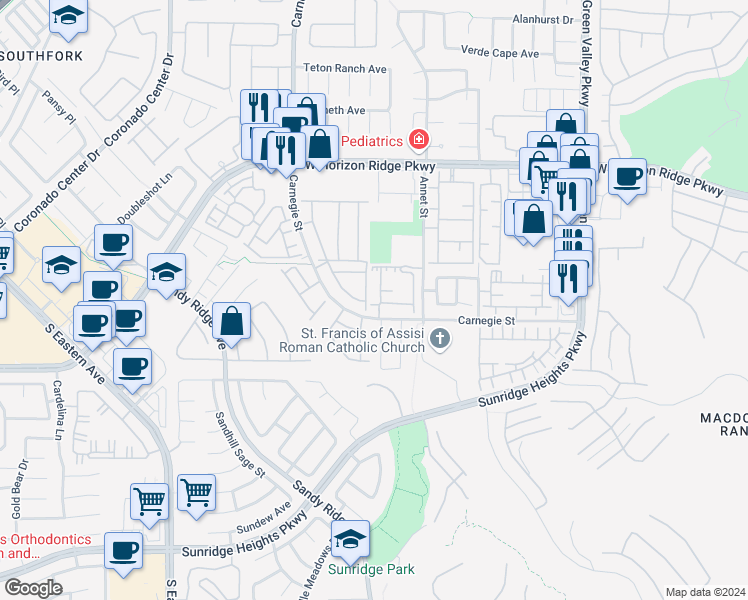 map of restaurants, bars, coffee shops, grocery stores, and more near 830 Carnegie Street in Henderson