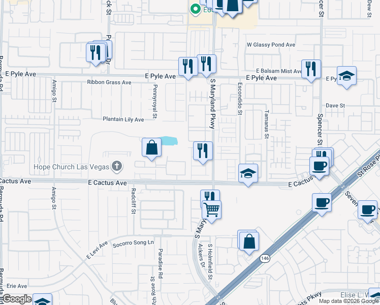 map of restaurants, bars, coffee shops, grocery stores, and more near 10387 Sweet Juliet Street in Las Vegas