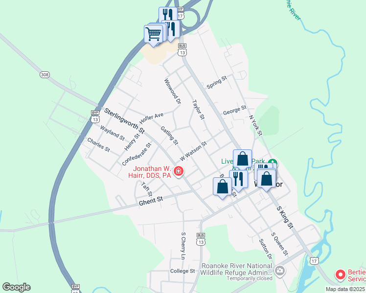 map of restaurants, bars, coffee shops, grocery stores, and more near 336 Rhodes Avenue in Windsor