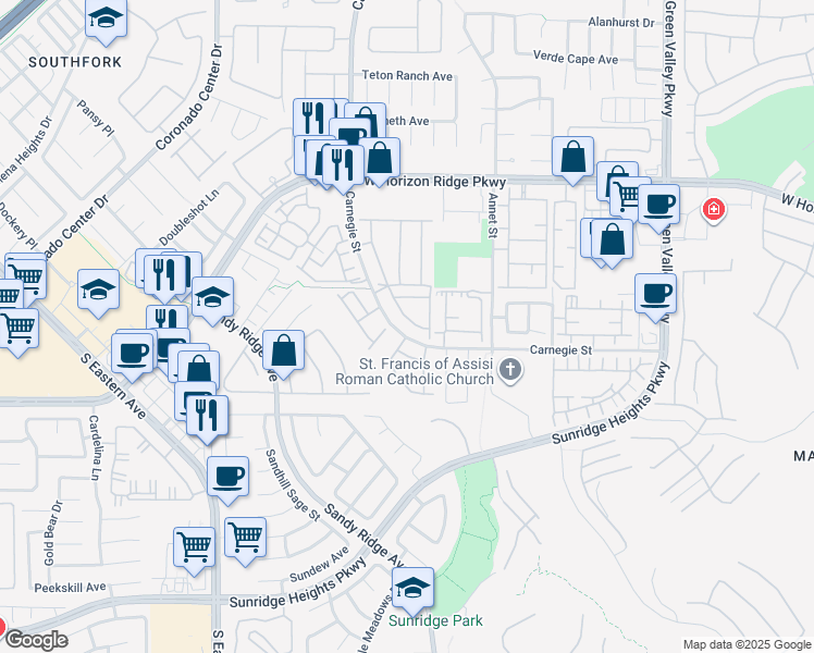 map of restaurants, bars, coffee shops, grocery stores, and more near 700 Carnegie Street in Henderson