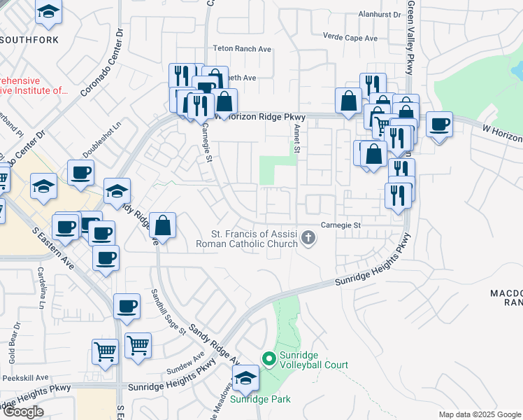 map of restaurants, bars, coffee shops, grocery stores, and more near 830 Carnegie Street in Henderson