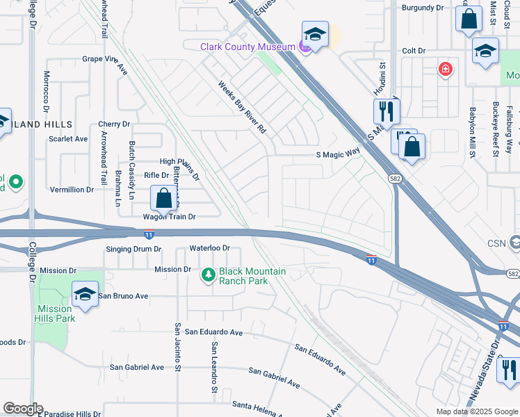 map of restaurants, bars, coffee shops, grocery stores, and more near 722 Bighorn Creek Street in Henderson