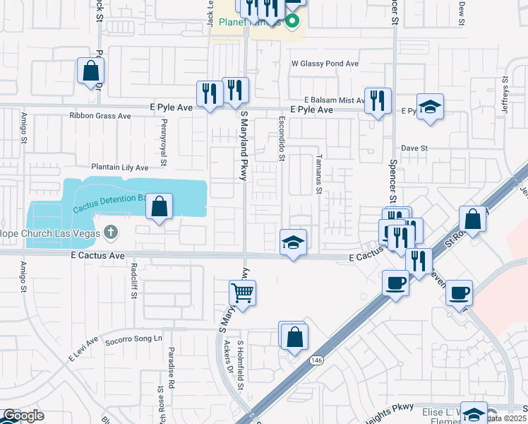 map of restaurants, bars, coffee shops, grocery stores, and more near 1274 Willow Village Avenue in Las Vegas