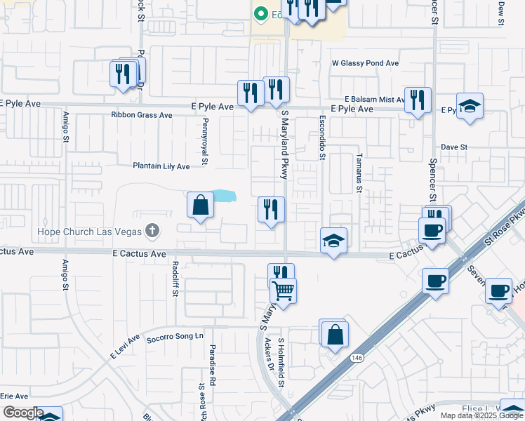 map of restaurants, bars, coffee shops, grocery stores, and more near 1137 Claire Rose Avenue in Las Vegas