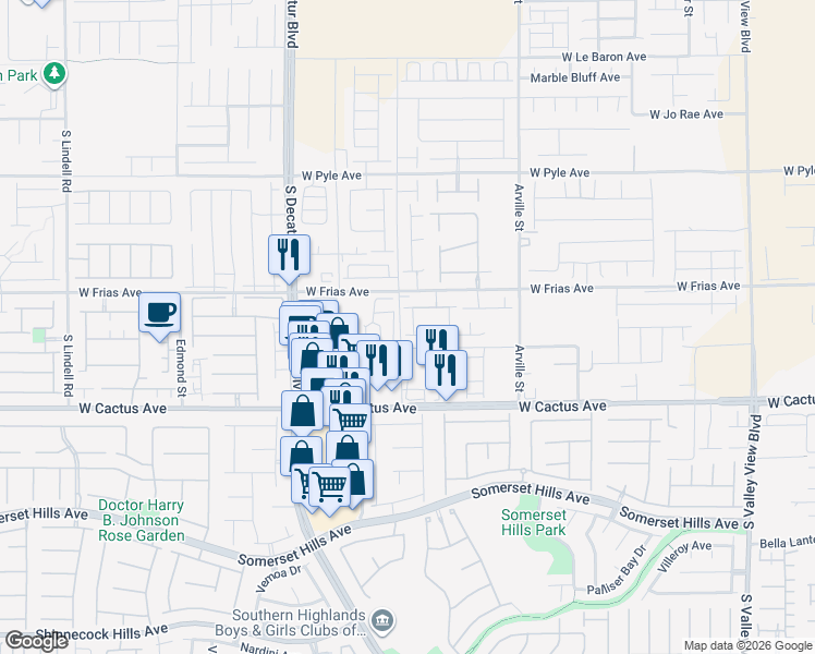 map of restaurants, bars, coffee shops, grocery stores, and more near 10367 Bears Outpost Street in Las Vegas