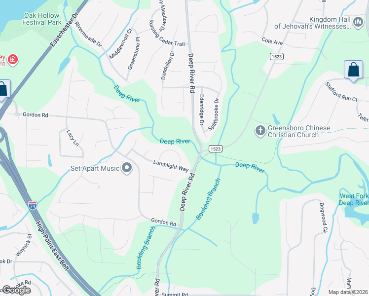 map of restaurants, bars, coffee shops, grocery stores, and more near 1921 Deep River Road in High Point