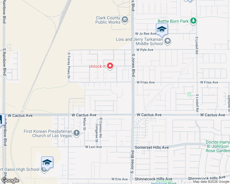 map of restaurants, bars, coffee shops, grocery stores, and more near 6201-6299 West Frias Avenue in Las Vegas