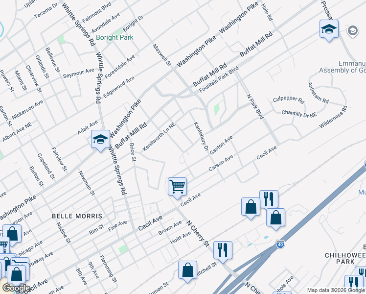 map of restaurants, bars, coffee shops, grocery stores, and more near 2406 Teeple Street in Knoxville