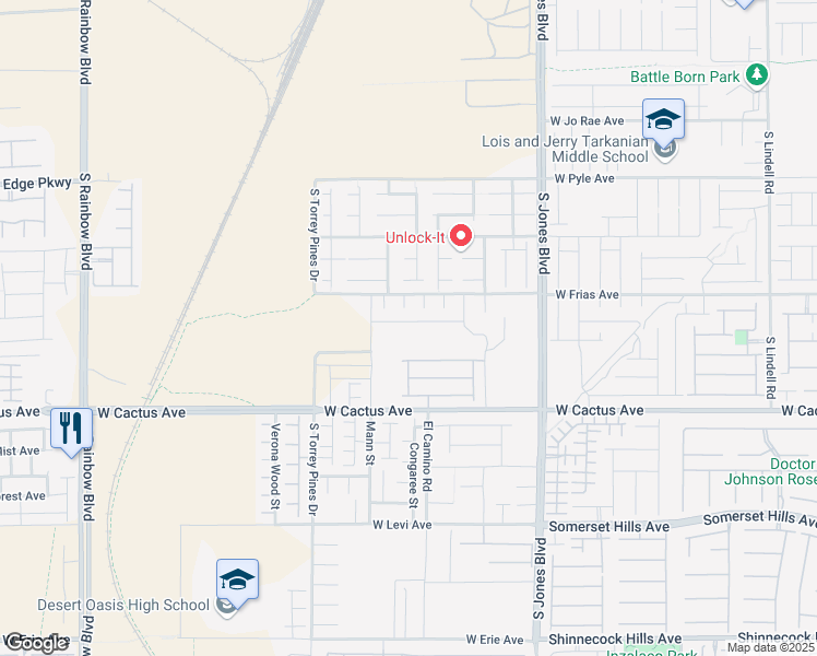 map of restaurants, bars, coffee shops, grocery stores, and more near 6335 Rock Stream Lane in Las Vegas