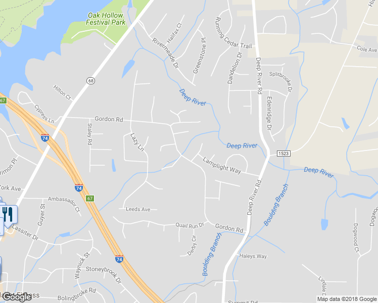 map of restaurants, bars, coffee shops, grocery stores, and more near 2403 Gordon Road in High Point